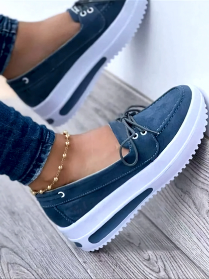 Women’s Platform Boat Shoes – Lace-Up – Cushioned Sole – Soft Touch Feel – Casual Fit
