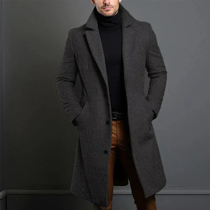 Men’s Coat – Tailored Fit – Full Length – Notched Lapel – Button Closure