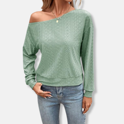 Isabella Cotton Relaxed Fit Sweater | Asymmetric Neck Casual Sweater