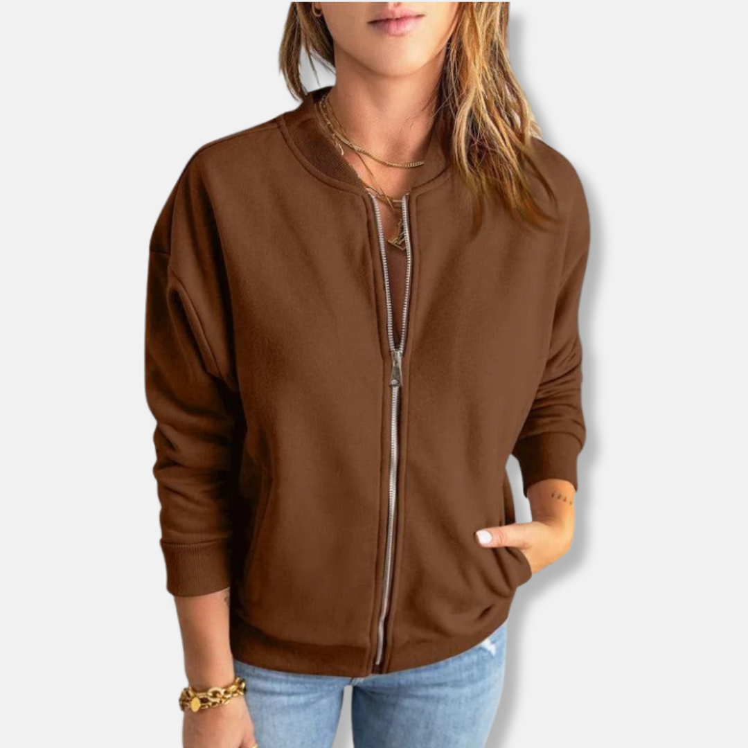 Women’s Jacket – Relaxed Fit – Zip Front – Ribbed Hem and Cuffs