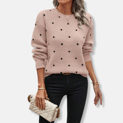 Stella Wool Pullover Sweater | Polka Dot Crewneck Sweater
