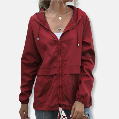 Women’s Hooded Jacket – Lightweight Woven Fabric – Relaxed Fit – Zip Front Casual Layer