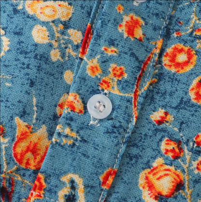 Men’s Short Sleeve Shirt – Relaxed Fit – Breathable Blend – Mandarin Collar – Floral Print