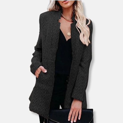 Women’s Tweed Jacket – Tailored Fit – Classic Lapel – Hip Length Open Front