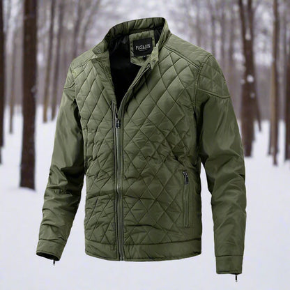 Men’s Quilted Jacket – Slim Fit – Diamond Stitch – High Collar