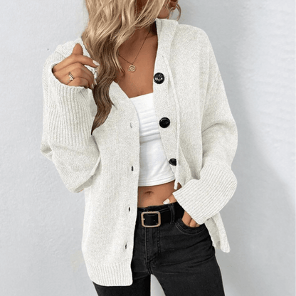 Women’s Knitted Cardigan – Wool Blend – Oversized Fit – Hooded – Button Front Ribbed Hem
