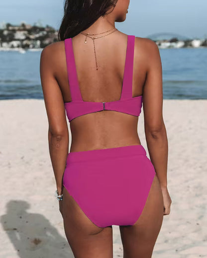 Women’s Bikini Set – High Waist Fit – Supportive V-Neck Top – Breathable Stretch Fabric