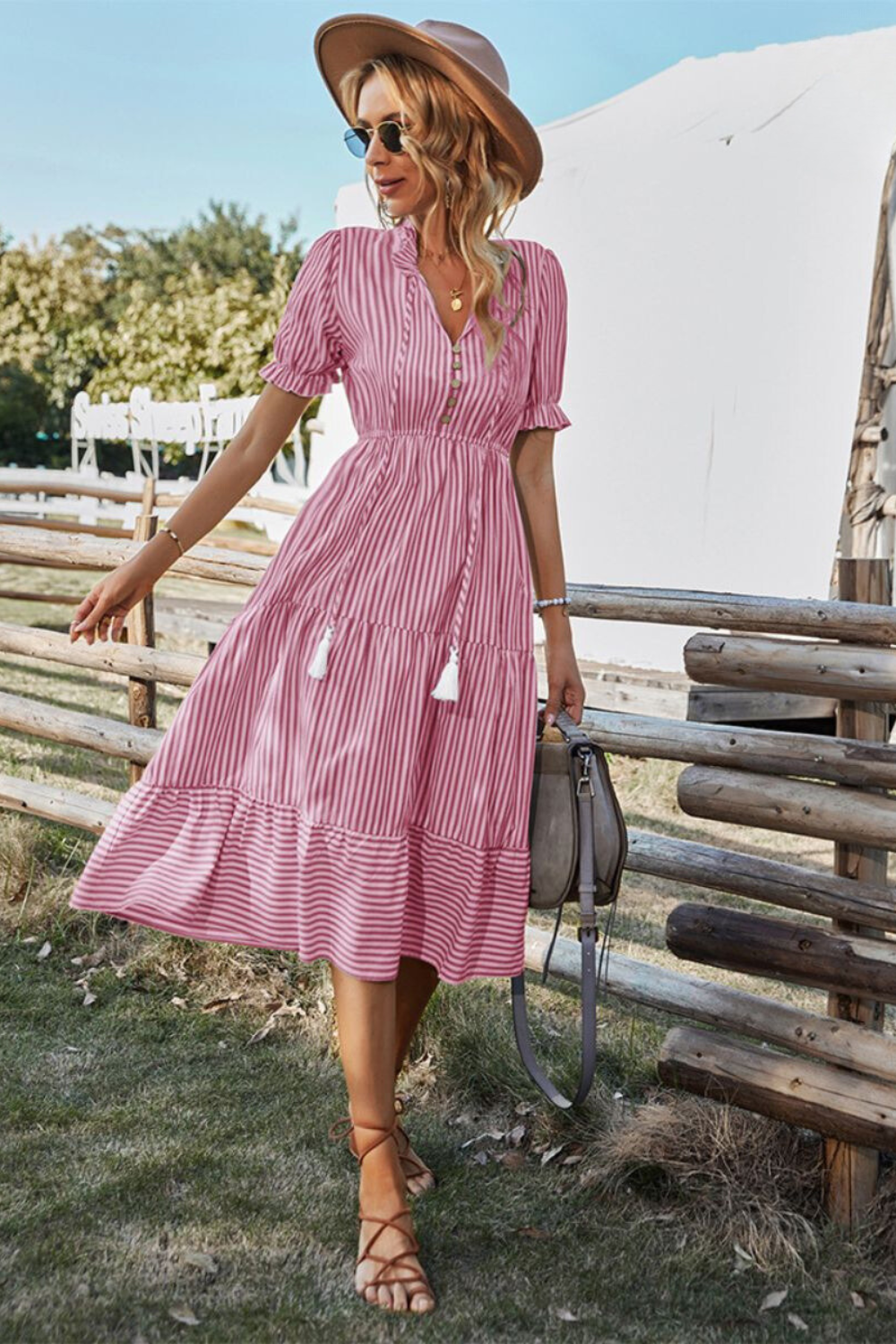 Breezy Blue Striped Midi Dress