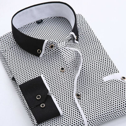 Women's Shirt - Cotton Blend - Classic Fit - Collared Neckline - Contrast Collar And Cuffs