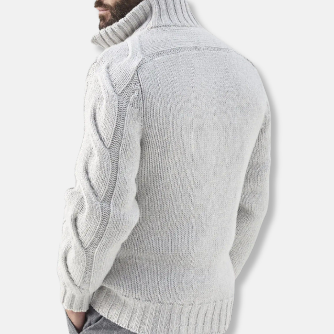 Harry Relaxed Fit Zip Cardigan | High Neck Cable Knit Men’s Zip Cardigan