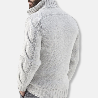 Harry Relaxed Fit Zip Cardigan | High Neck Cable Knit Men’s Zip Cardigan