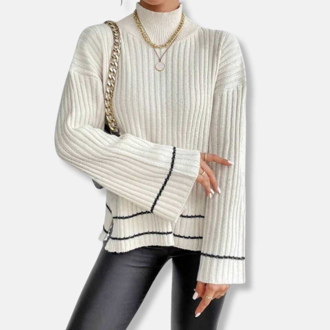Veronica Leather Two-Piece Set | Striped Mock Neck Sweater