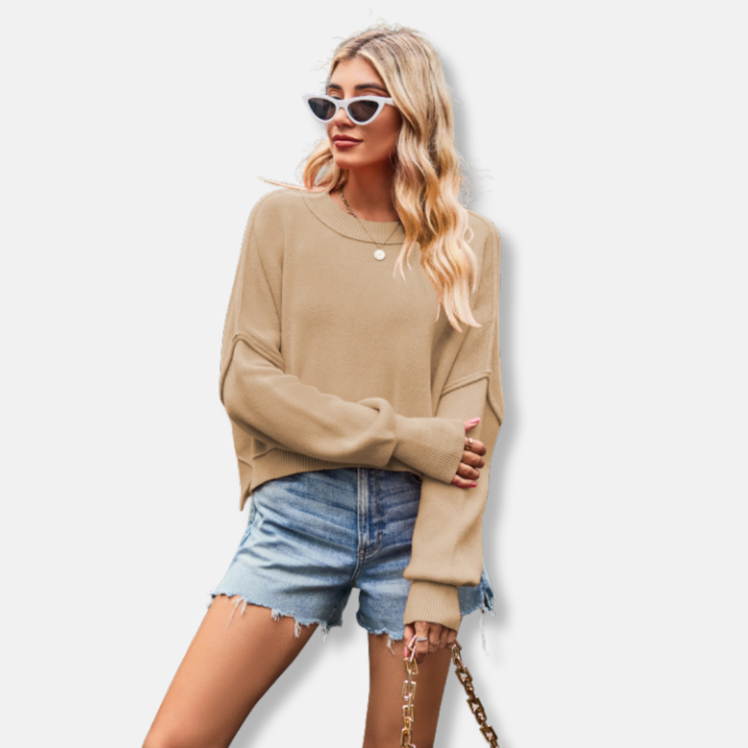 Women’s Sweatshirt – Relaxed Fit – Cropped Length – Ribbed Cuffs and Hem – Cotton