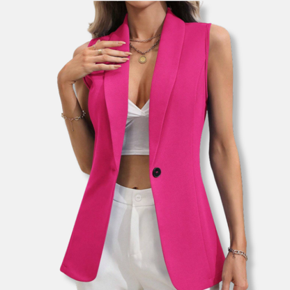 Women’s Sleeveless Cardigan Jacket – Tailored Fit – Round Neck – Single Button Closure