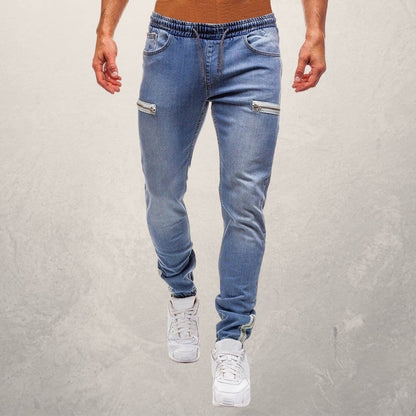 Men’s Jogger Jeans – Slim Fit – Stretch Denim – Elastic Waist – Zipper Pockets