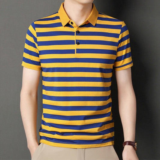 Men’s Polo Shirt – Slim Fit – Soft Knit – Short Sleeve – Striped Casual Wear