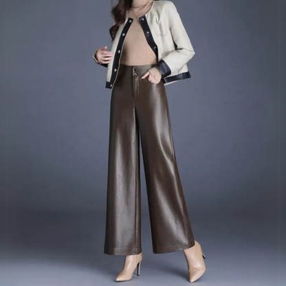 Women’s Trousers – High Waist – Wide Leg – Full Length – Relaxed Fit – Glossy Finish