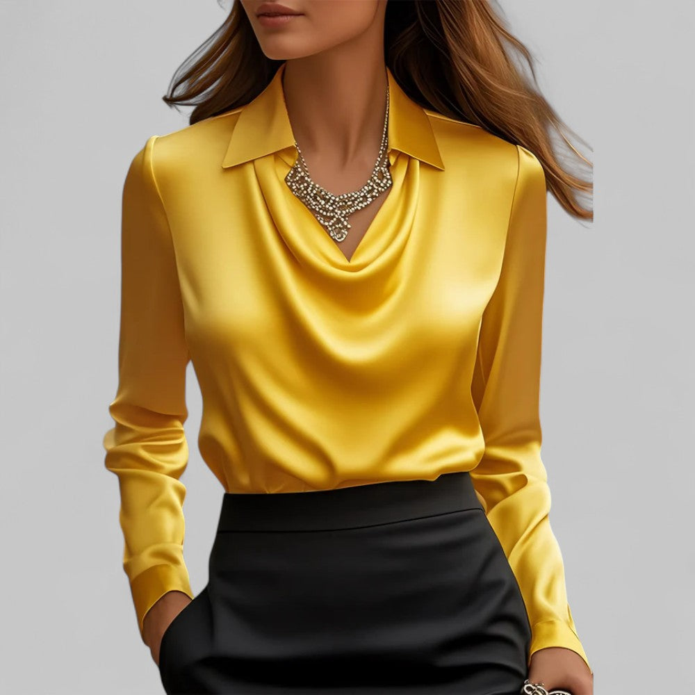 Elisa Regular Fit Draped Blouse | Collared Long Sleeve Blouse
