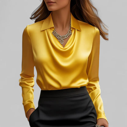 Elisa Regular Fit Draped Blouse | Collared Long Sleeve Blouse