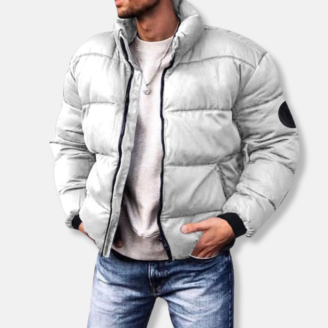 Leo Relaxed Fit Puffer Jacket | High Collar Quilted Hip-Length Puffer Jacket