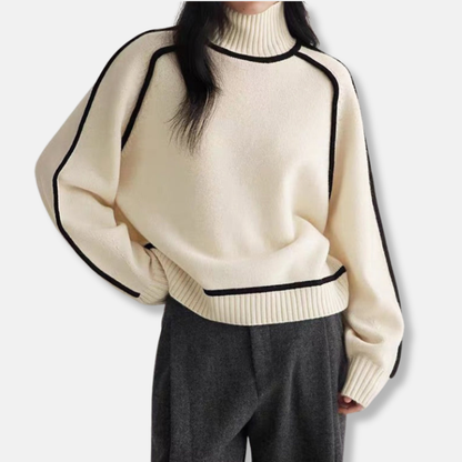 Lily Turtleneck Sweater | Contrast Trim Relaxed Fit Sweater