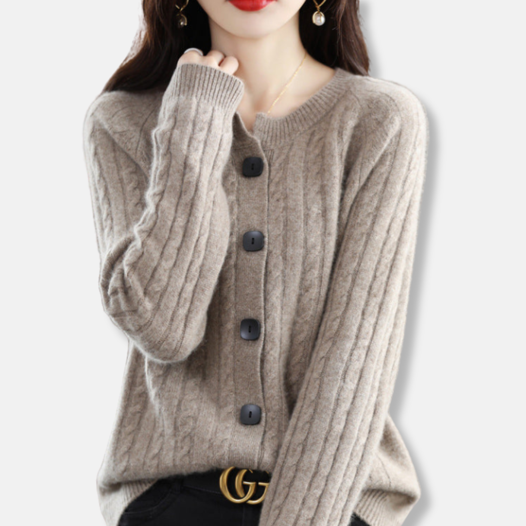 Olivia Relaxed Fit Cardigan | Cable Knit Button Front Cardigan