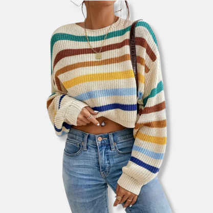 Amelia Oversized Sweater | Cropped Striped Crewneck Sweater