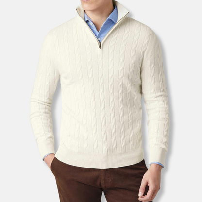 Freddie Cable Knit Stand Collar Sweater | Regular Fit Hip-Length Sweater