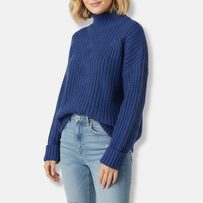 Isabella Wool High Neck Sweater | Oversized Cable Knit Sweater