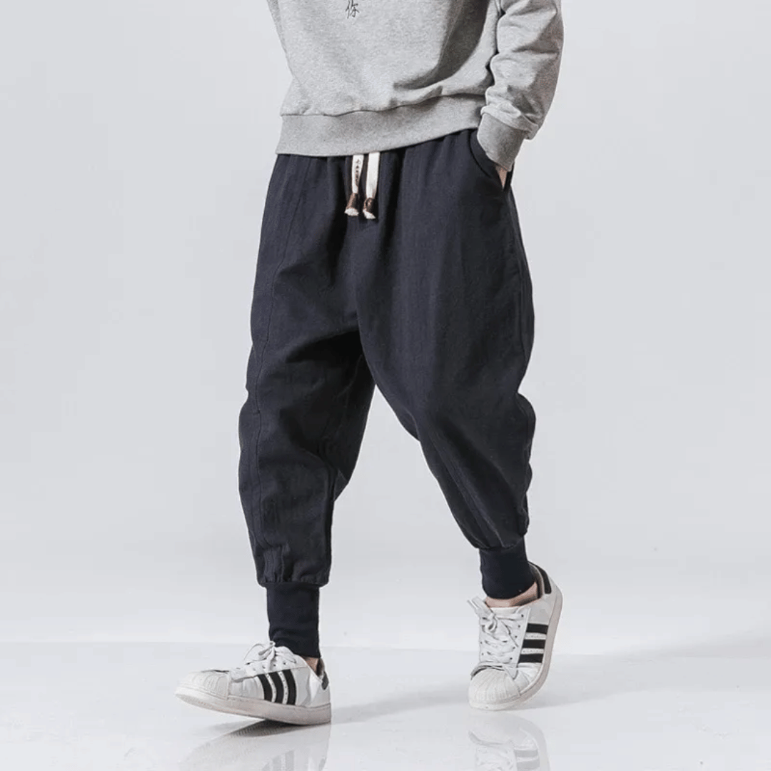 Men’s Tapered Pants - Relaxed Fit - Woven Cotton Blend - Elastic Waist - Ankle Cuffs