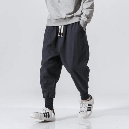 Men’s Tapered Pants - Relaxed Fit - Woven Cotton Blend - Elastic Waist - Ankle Cuffs