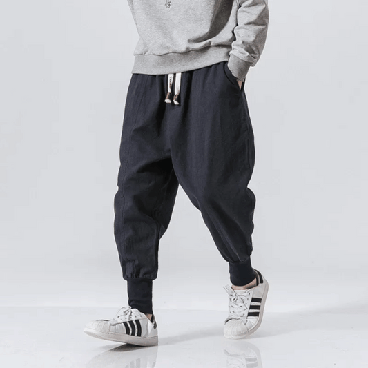 Men’s Tapered Pants - Relaxed Fit - Woven Cotton Blend - Elastic Waist - Ankle Cuffs