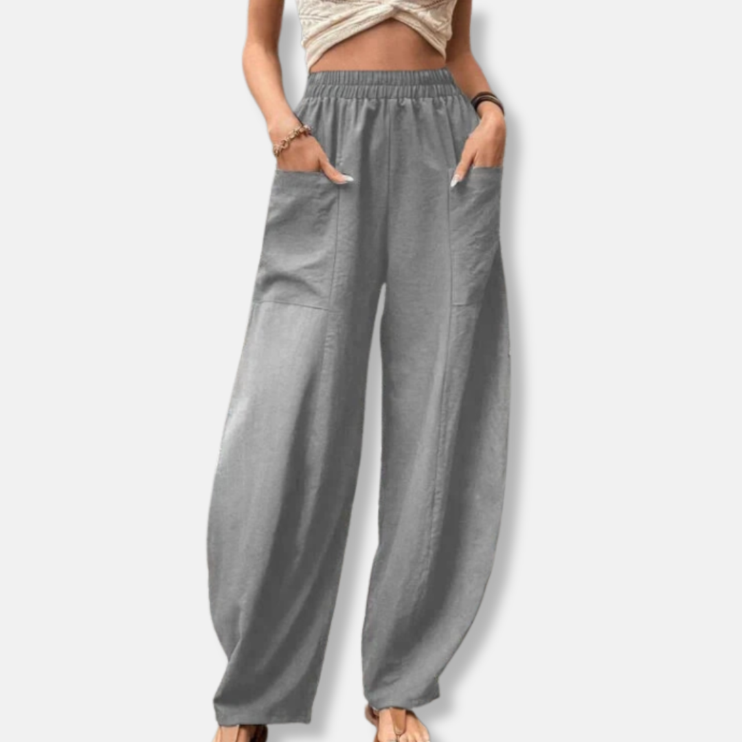 Women’s Wide-Leg Trousers – Relaxed Fit – Full Length – Breathable Blend – Elastic Waist – Side Pockets