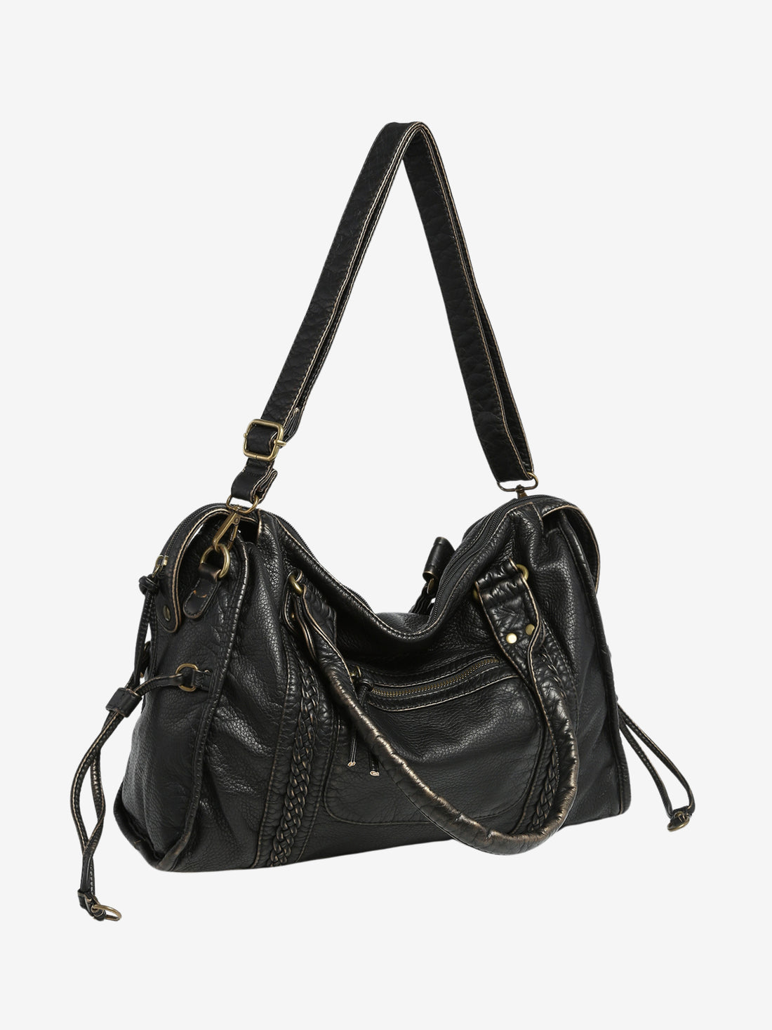 Women’s Shoulder Bag – Braided Trim – Zippered Compartments