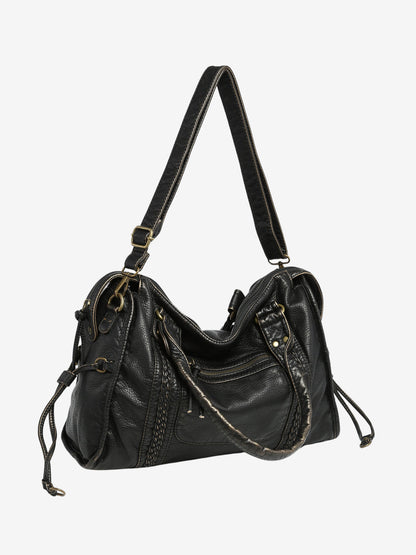 Women’s Shoulder Bag – Braided Trim – Zippered Compartments