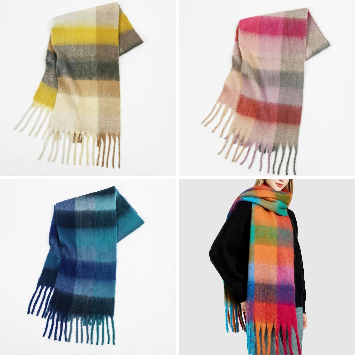 Amelia Oversized Scarf | Check Fringed Scarf
