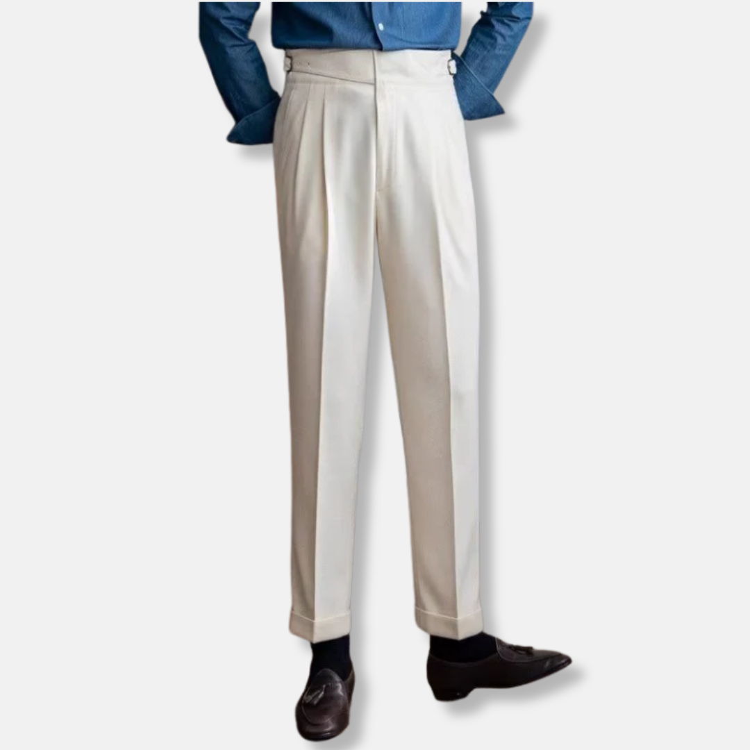 Men’s Dress Pants – Wool Blend – High Waist – Pleated Front – Tailored Straight Leg