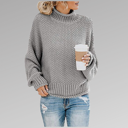 Women’s Knitted Sweater – Wool Blend – Oversized Fit – Turtleneck Ribbed Hem