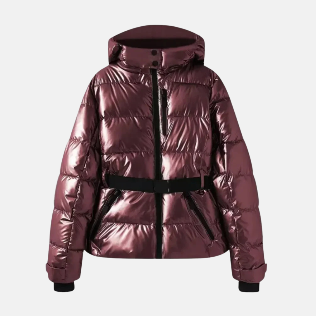 Isla Quilted Hooded Ski Jacket | Belted Zip Pockets Ski Jacket