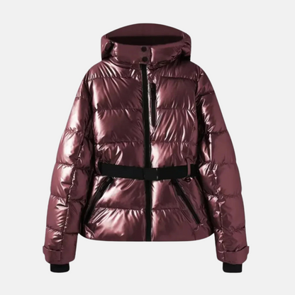 Isla Quilted Hooded Ski Jacket | Belted Zip Pockets Ski Jacket