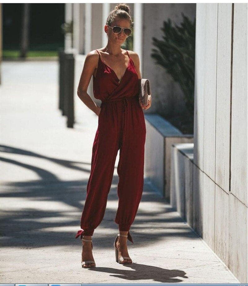 Women’s Jumpsuit – Loose Fit – Spaghetti Straps – High Slit – Breathable Blend