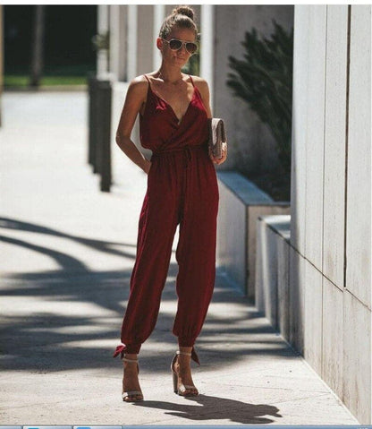 Women’s Jumpsuit – Loose Fit – Spaghetti Straps – High Slit – Breathable Blend