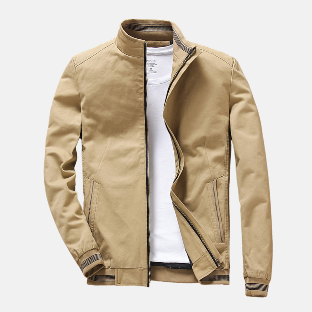 Men’s Casual Jacket – Slim Fit – Lightweight – Woven Fabric – Stand Collar – Zipper Pockets