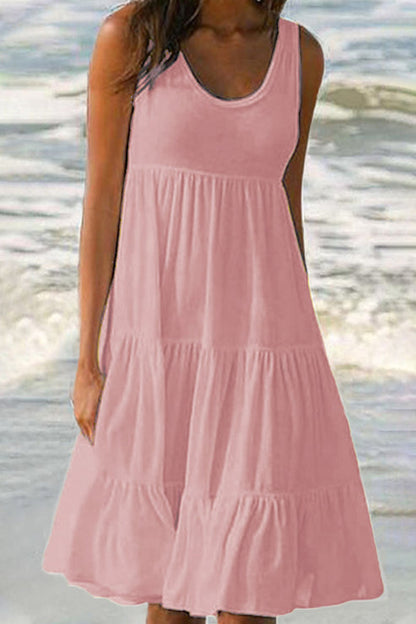 Women's Sleeveless Tiered Dress - Scoop Neck A-Line - Flowy Lightweight Casual Wear