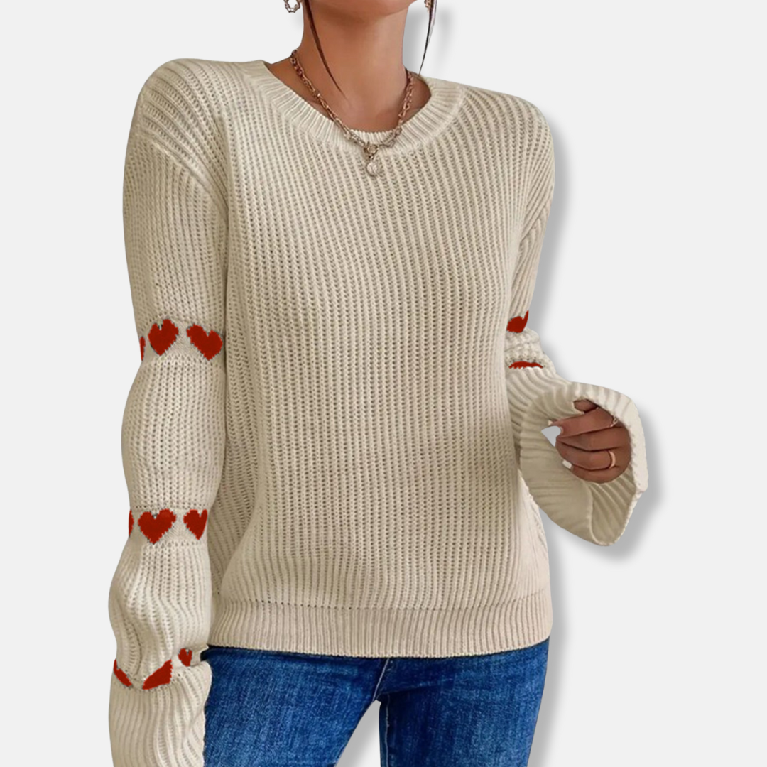 Amelia Cotton Ribbed Pullover Sweater | Loose Fit Bell Sleeve Sweater