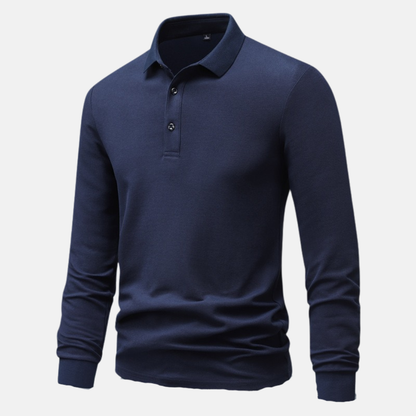 Men’s Long-Sleeve Polo Shirt – Regular Fit – Breathable Cotton Knit – Ribbed Cuffs