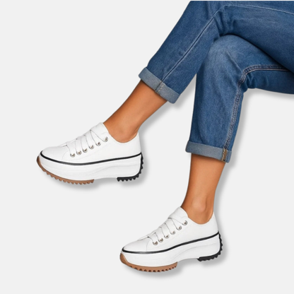 Sienna Leather Platform Sneakers | Lace-Up Contrast Trim Sneakers