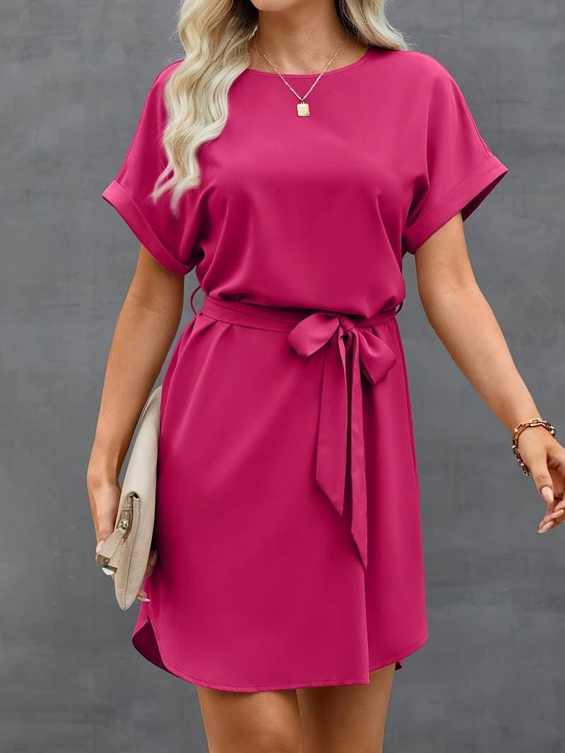 The Vibrant Elegance Pink Belted Dress for Women