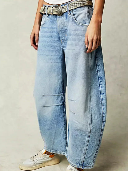 Women’s Barrel Jeans – Relaxed Fit – Full Length – Leopard Print Denim Casual Wear