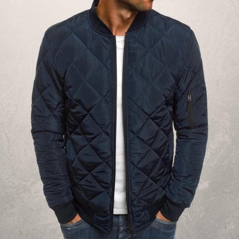Men’s Bomber Jacket – Quilted Design – Wind Resistant – Zipper Closure – Ribbed Trim